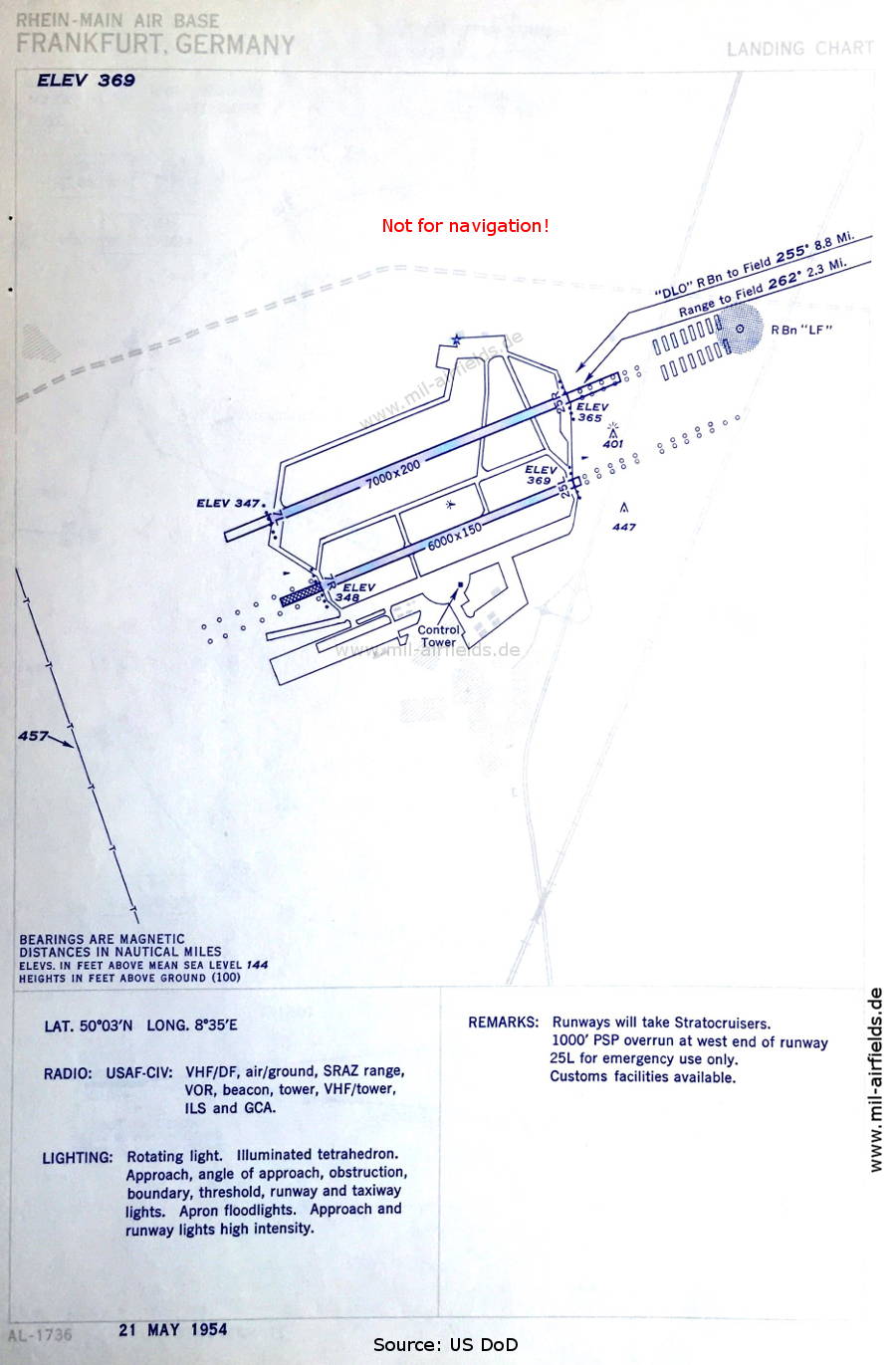 Flugplatzkarte Flughafen Frankfurt/Main, 1954