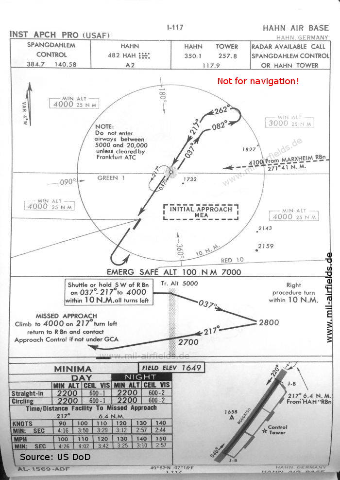 NDB approach chart runway 22 Hahn Air Base, Germany 1960