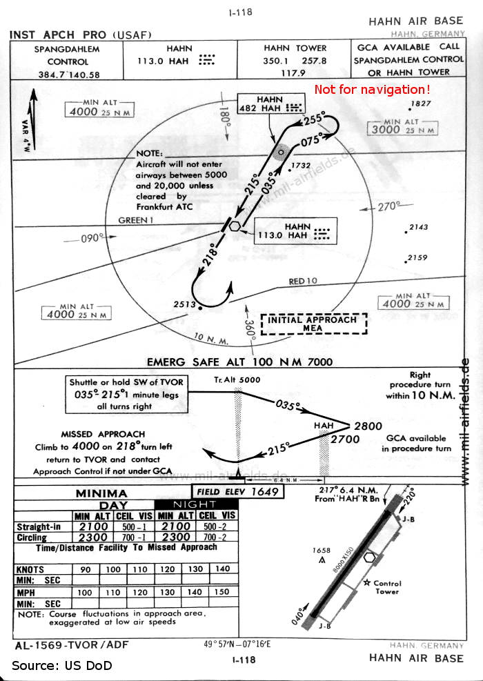 VOR approach chart runway 22 Hahn Air Base, Germany 1960