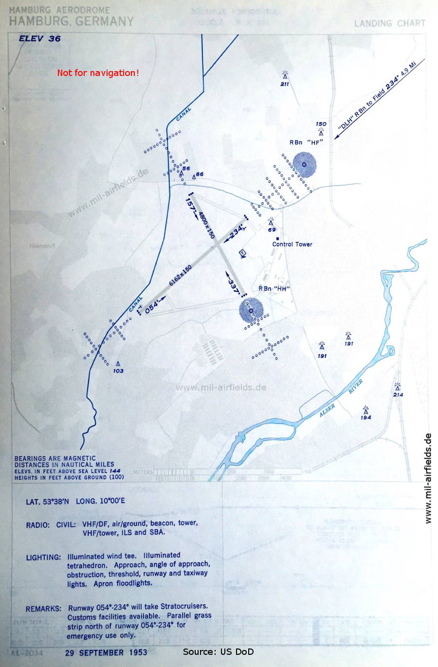 Karte Flughafen Hamburg Fuhlsbüttel, Deutschland 1953