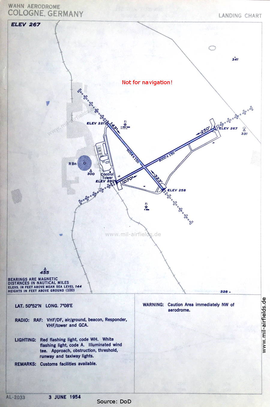 Aerodrome chart chart Köln-Bonn Airport (Cologne Wahn), Germany 1954