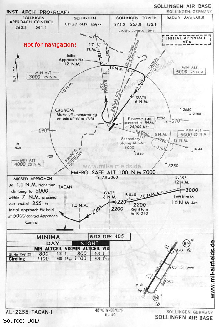 CFB Soellingen, Germany: TACAN approach chart runway 22, May 1966