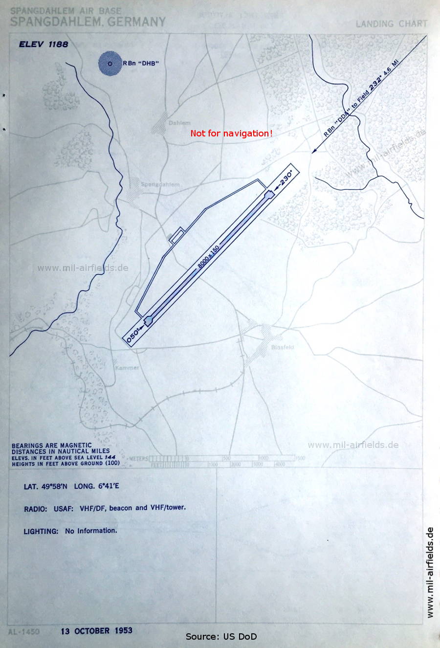 Flugplatzkarte Flugplatz Spangdahlem / Spangdahlem Air Base, Deutschland 1953