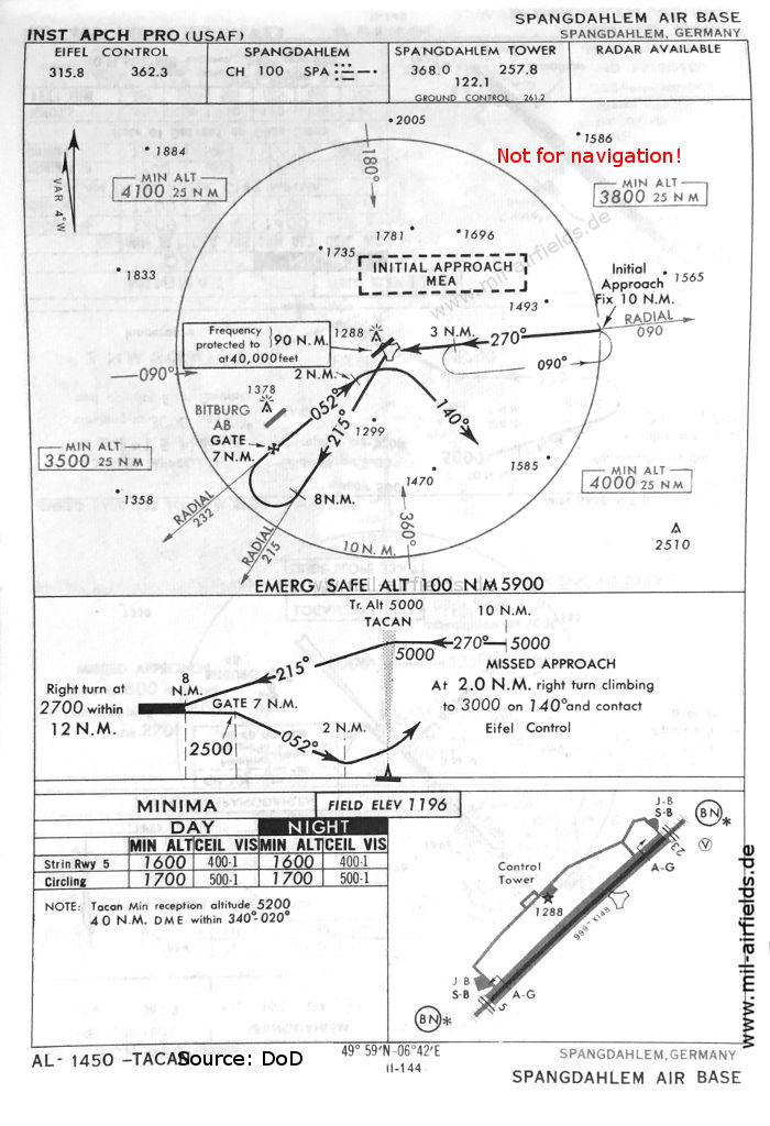Spangdahlem Air Base, Germany: TACAN approach chart runway 05, May 1966