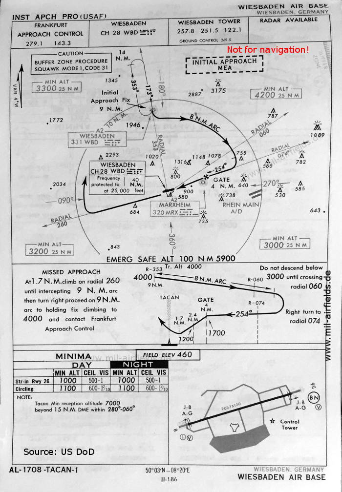 TACAN approach runway 26 Wiesbaden Airfield, Germany 1966