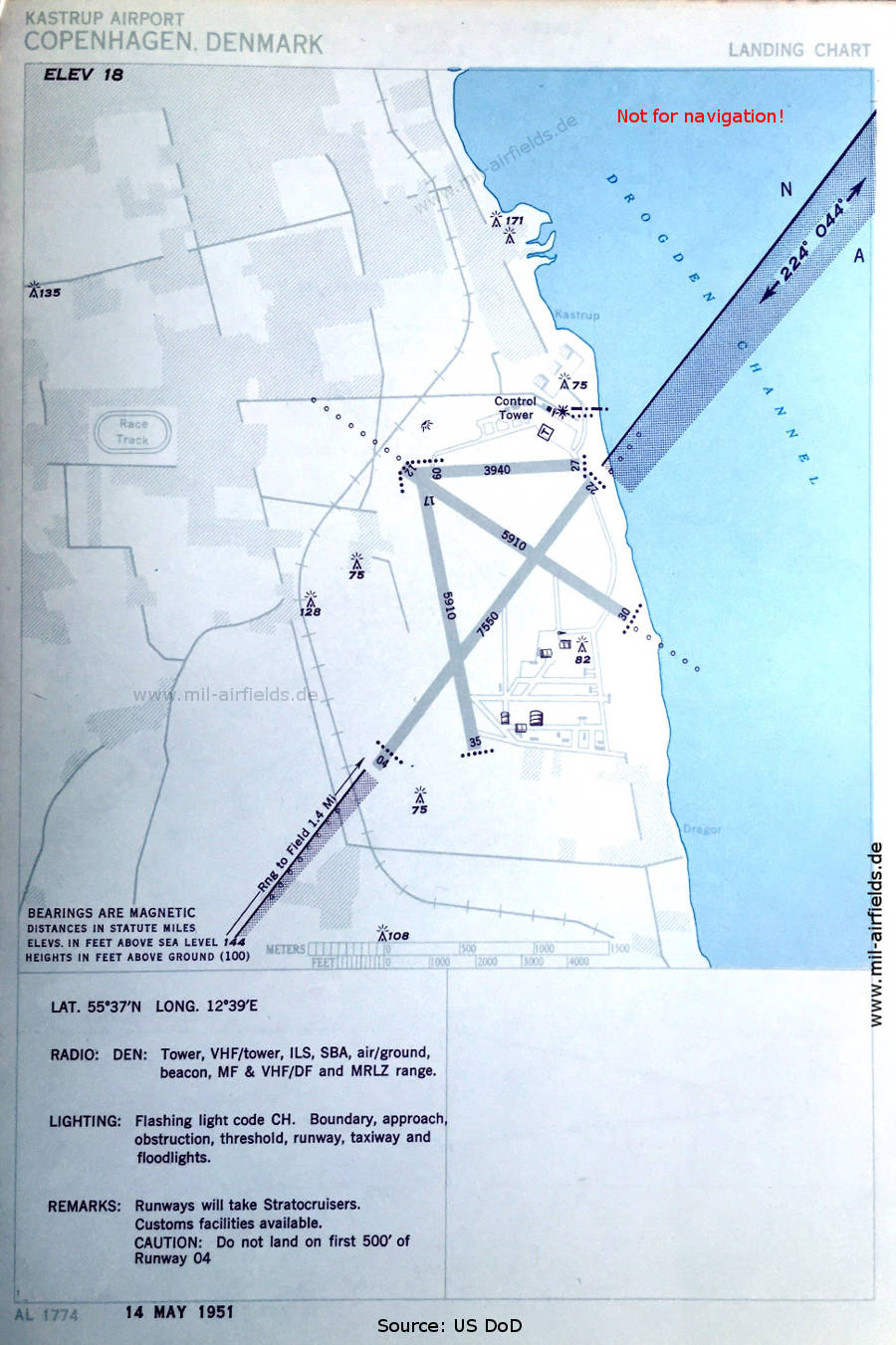 Karte Flughafen-Karte Flughafen Kopenhagen Kastrup, Dänemark 1951