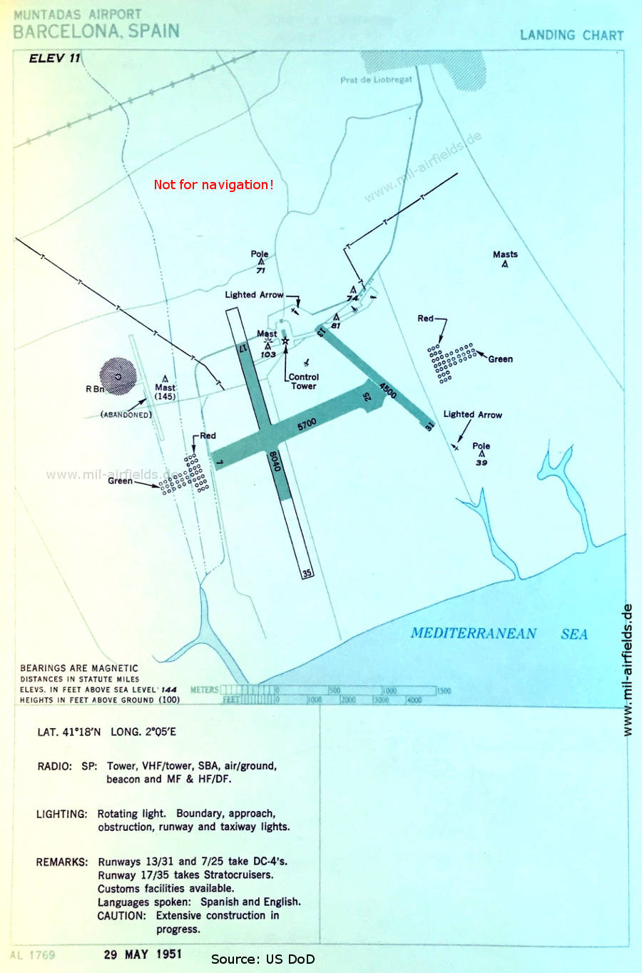 Karte Flughafen-Karte Flughafen Barcelona El Prat, Spanien 1951
