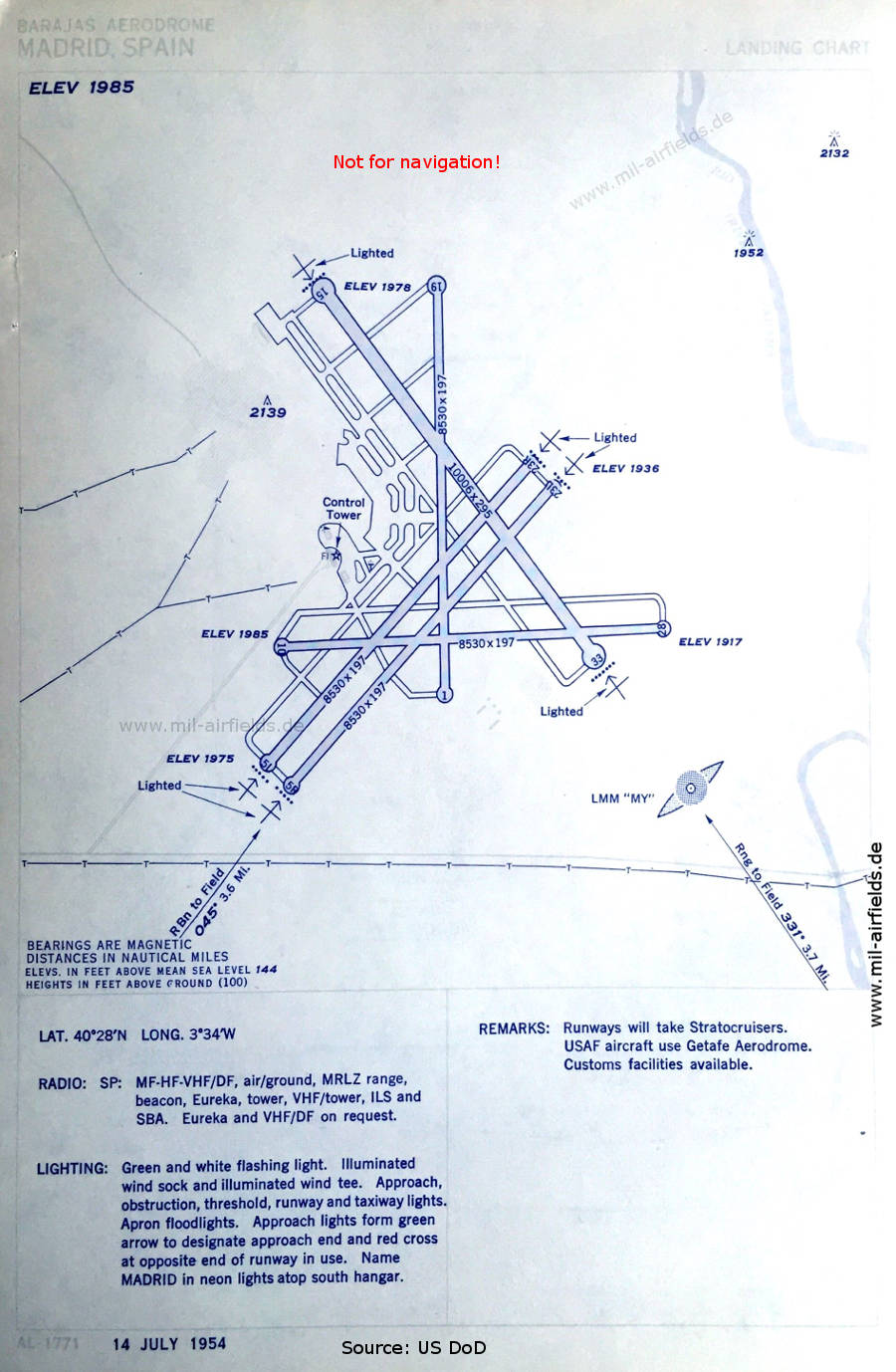 Karte Flughafen-Karte Flughafen Madrid Barajas, Spanien 1954