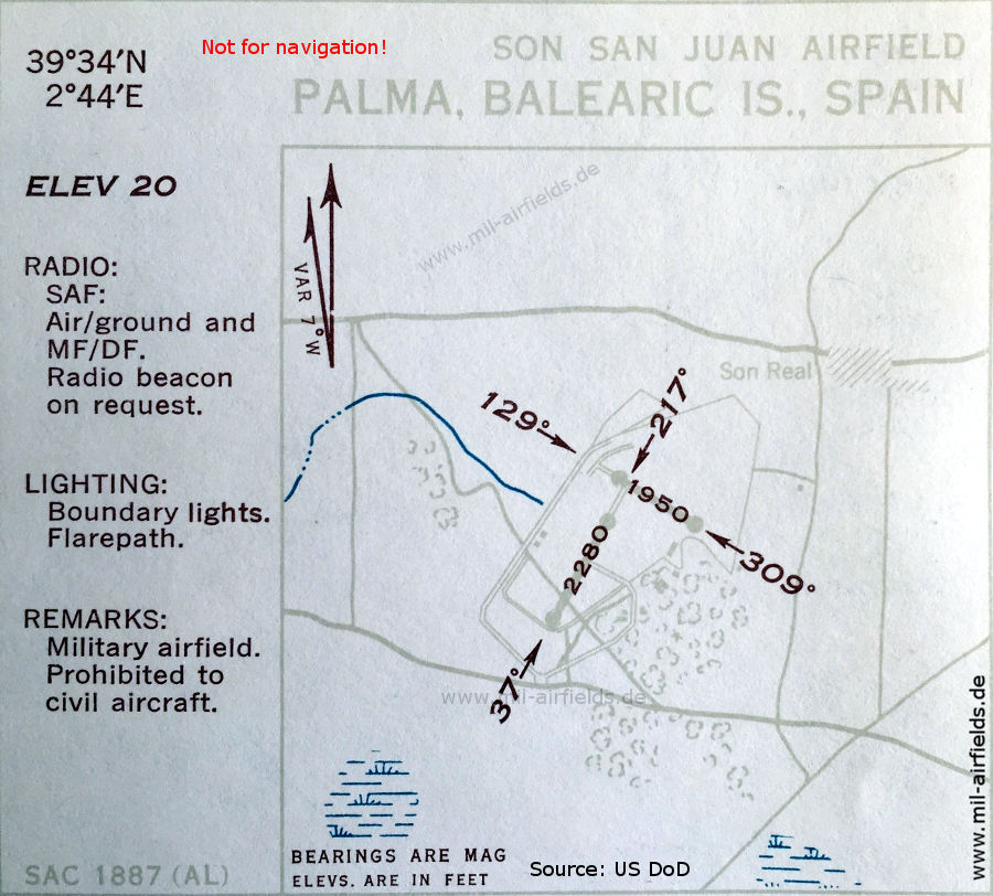 Karte Flugplatz Palma de Mallorca Son Sant Joan, Spanien 1950