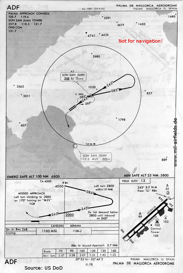 Karte NDB-Anflug Landebahn 24 Flughafen Palma de Mallorca, Spanien 1966