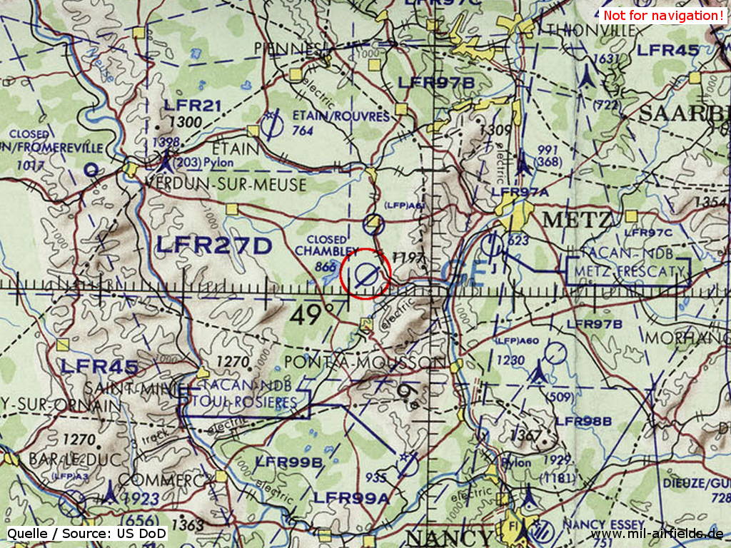 Base aérienne de Chambley-Bussières auf einer Karte 1972
