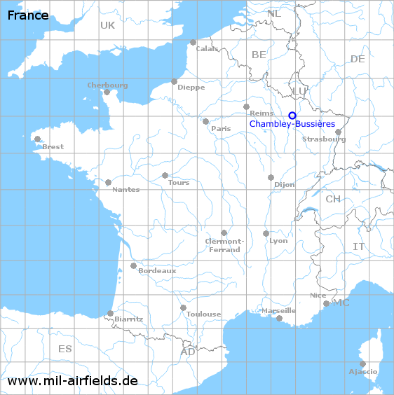 Karte mit Lage Flugplatz Flugplatz Chambley-Bussières, Frankreich