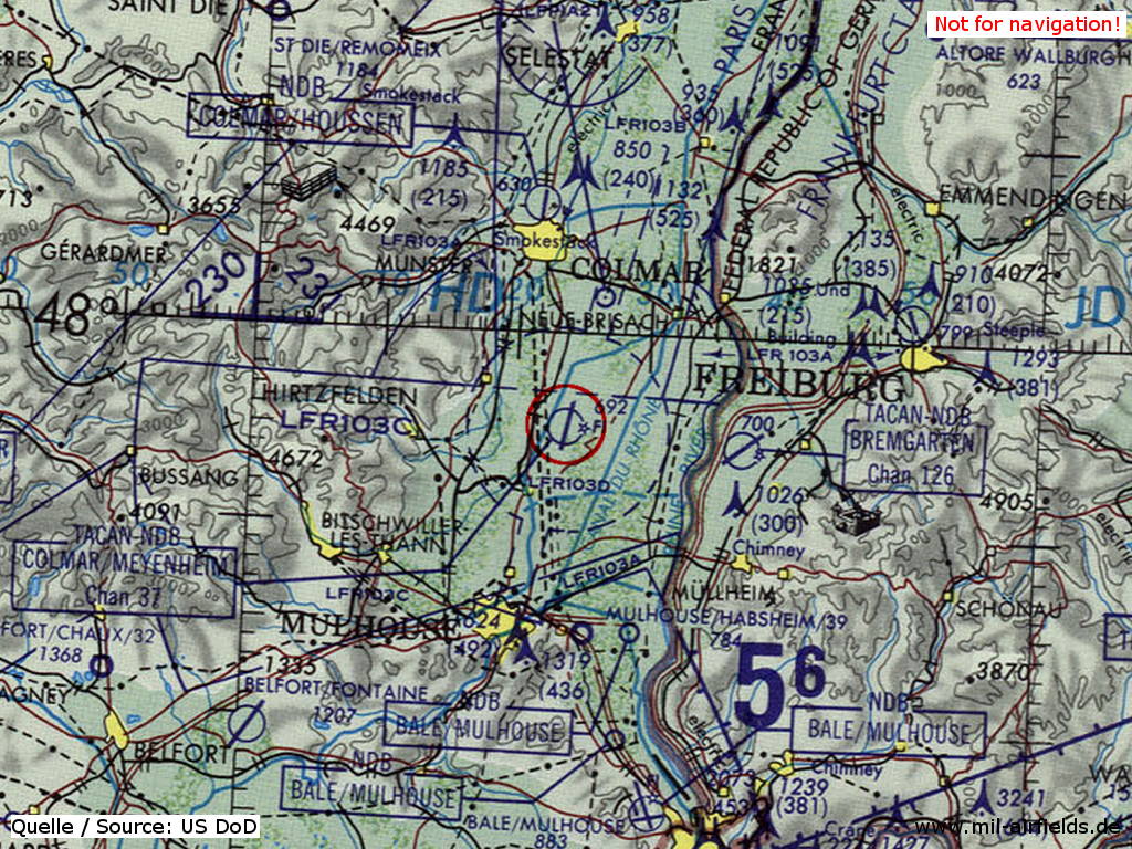 Flugplatz Colmar Meyenheim auf einer Karte 1981