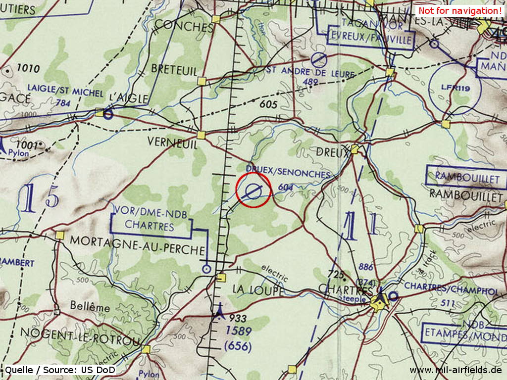 Base aérienne Dreux Louvilliers auf einer Karte 1972
