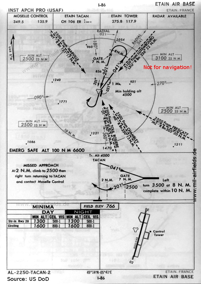 Karte TACAN-Anflug Landebahn 20 Flugplatz Étain Rouvres, Frankreich 1960