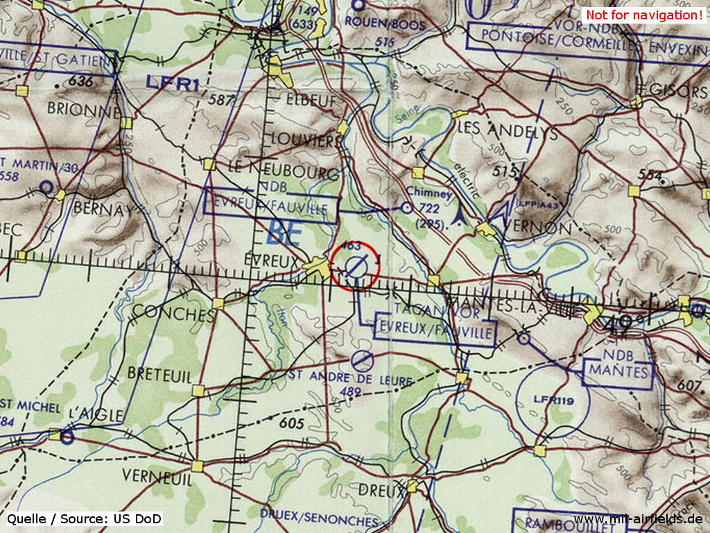 Base aérienne 105 Évreux-Fauville auf einer Karte 1972