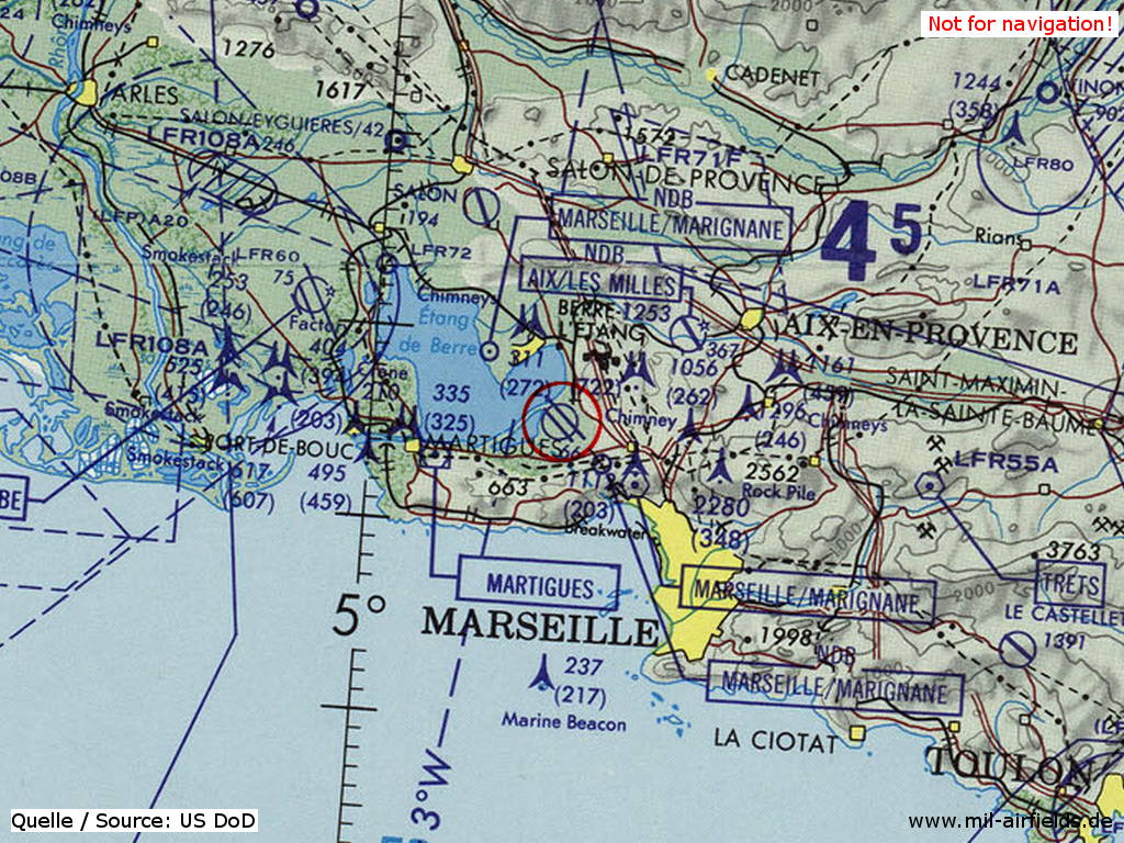 Aéroport Marseille Marignane auf einer Karte 1981