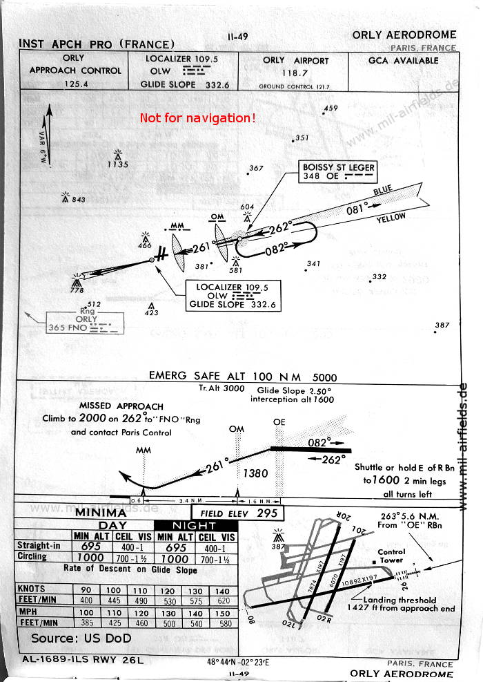 Karte ILS-Anflug Landebahn 26 Flughafen Paris Orly, Frankreich 1960