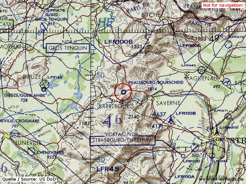 Base aérienne de Phalsbourg-Bourscheid auf einer Karte 1972