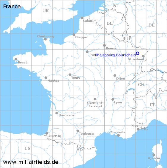 Karte mit Lage Flugplatz Phalsbourg Bourscheid, Frankreich