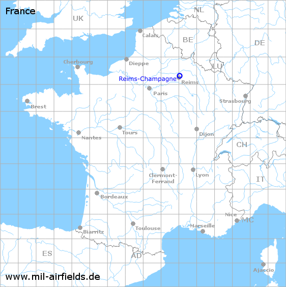 Karte mit Lage Flugplatz Reims-Champagne, Frankreich