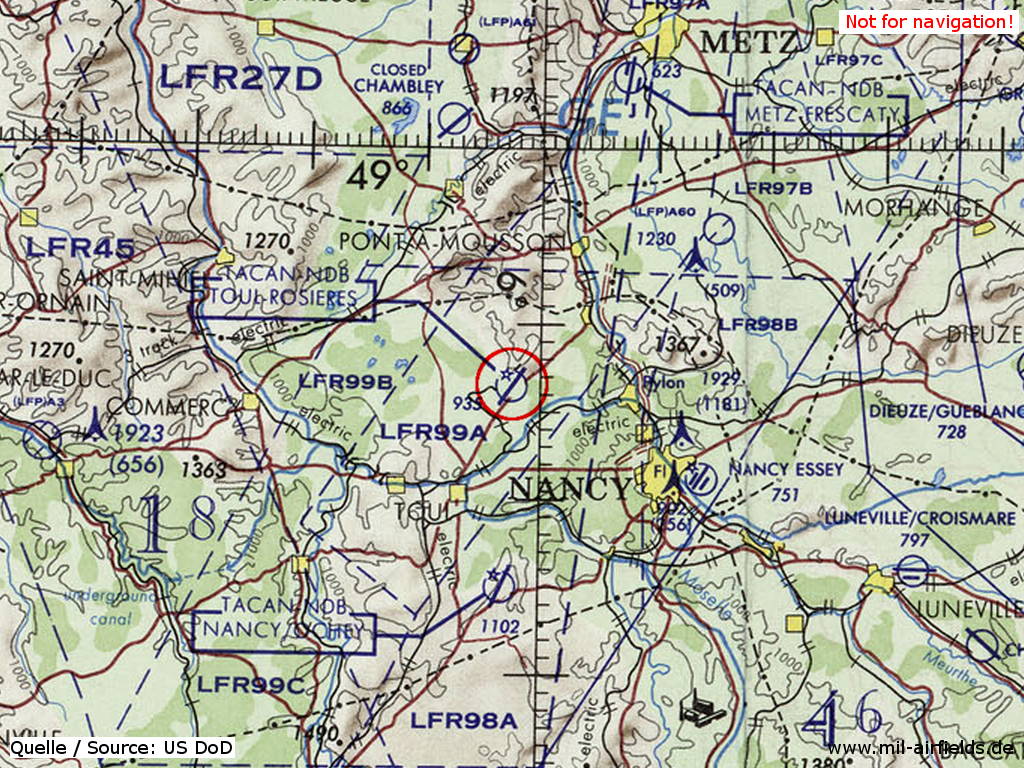 Flugplatz Toul Rosières auf einer Karte 1972
