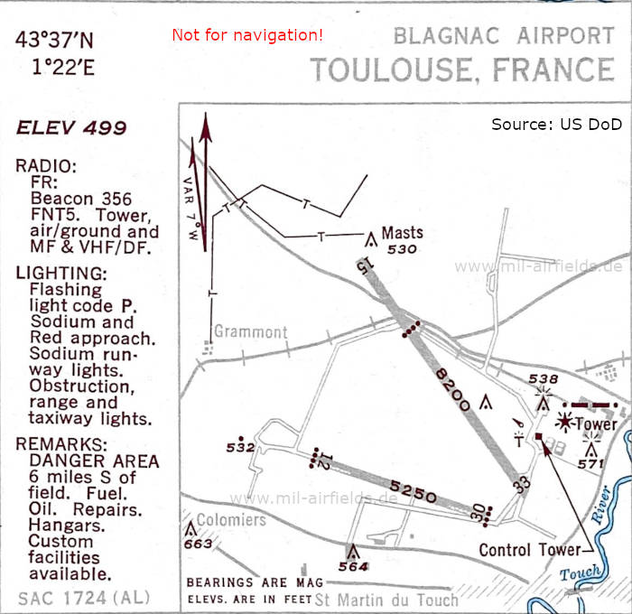 Karte Flughafen Toulouse Blagnac, Frankreich 1950
