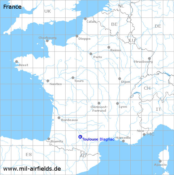 Karte mit Lage Flughafen Toulouse Blagnac, Frankreich