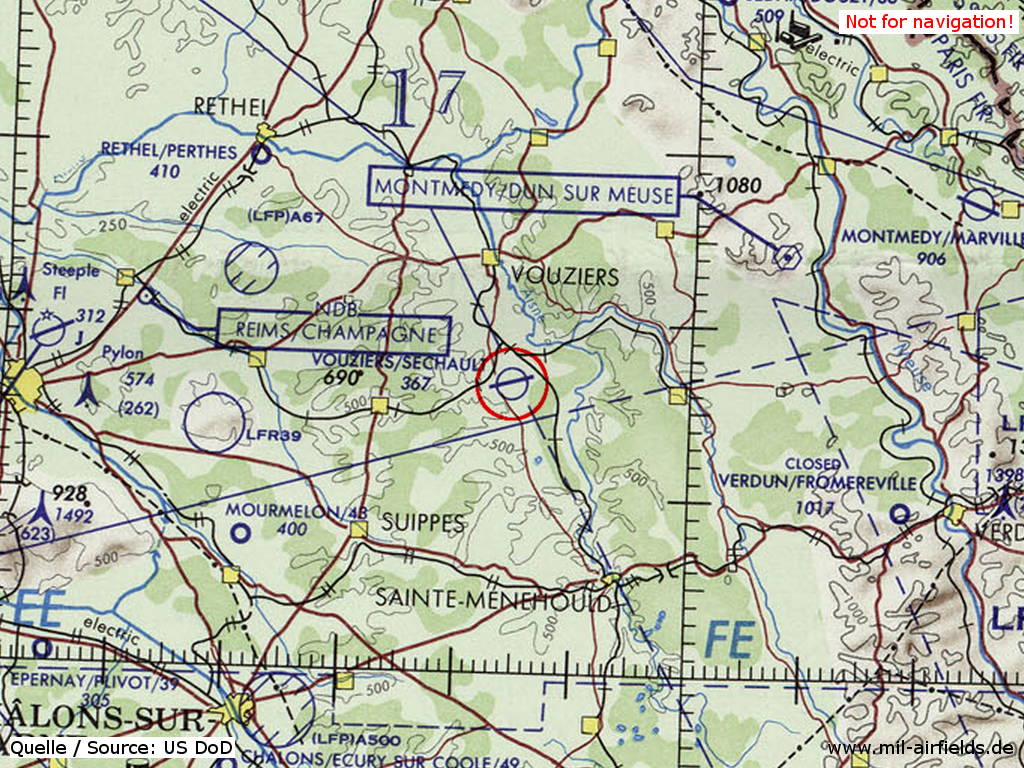 Flugplatz Vouziers Séchault auf einer Karte 1972