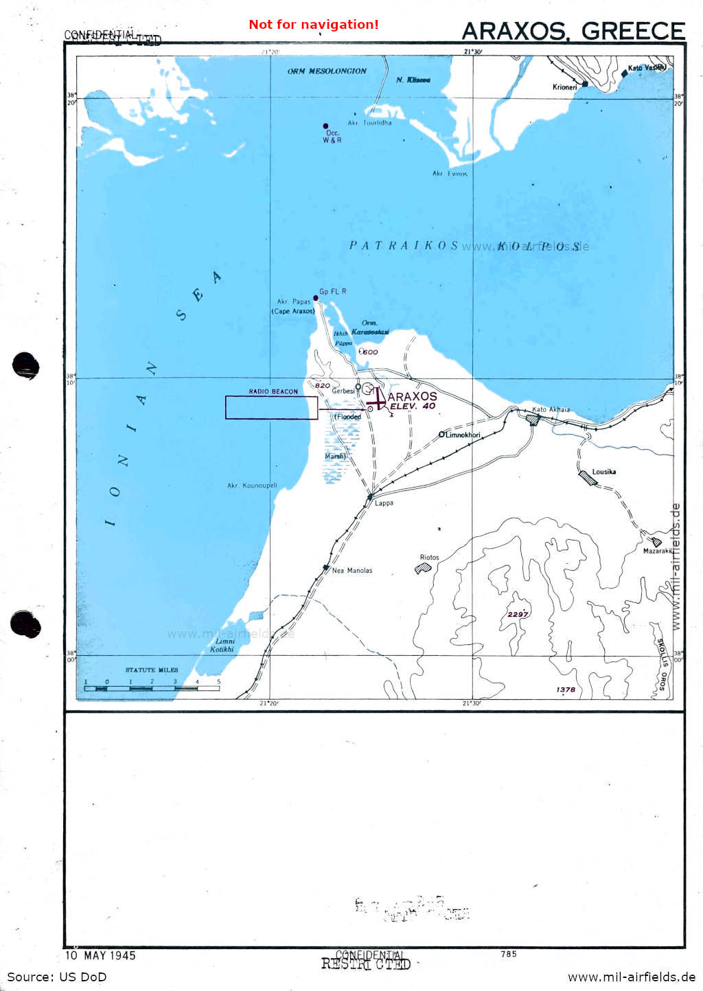 Approach chart Araxos Air Base, Greece 1945