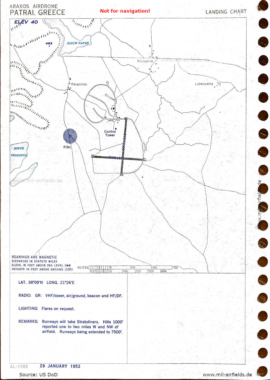 Map of Araxos Air Base, Greece 1952
