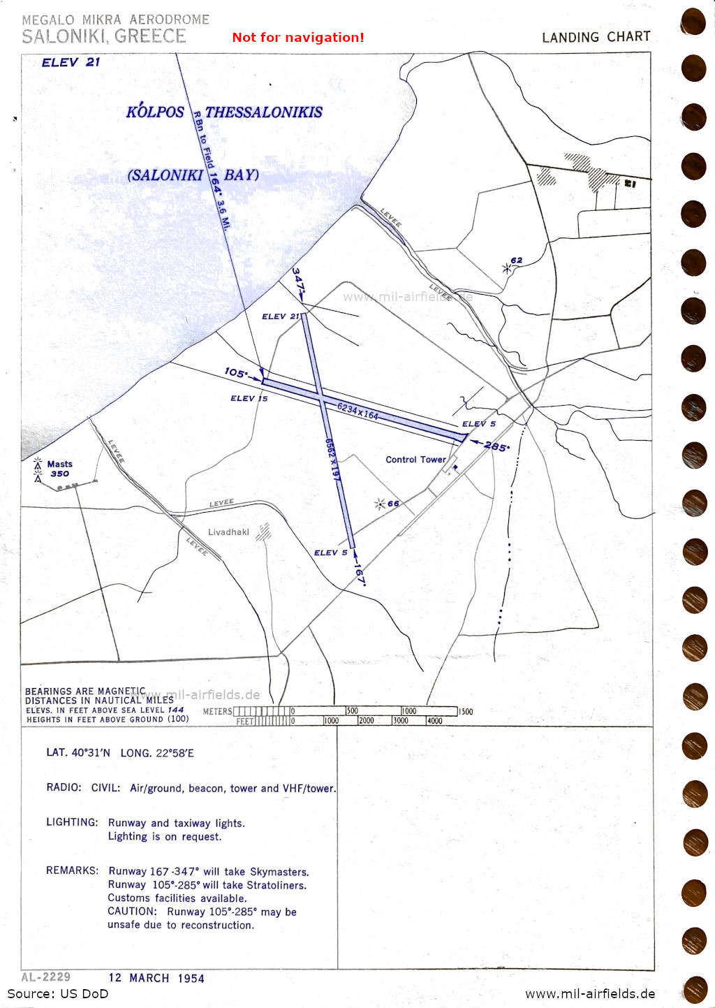 Karte Flugplatzkarte Flughafen Thessaloniki, Griechenland 1954