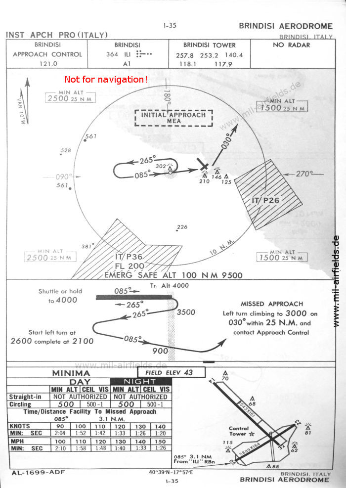 Karte NDB-Anflug Flughafen Brindisi Casale, Italien 1960