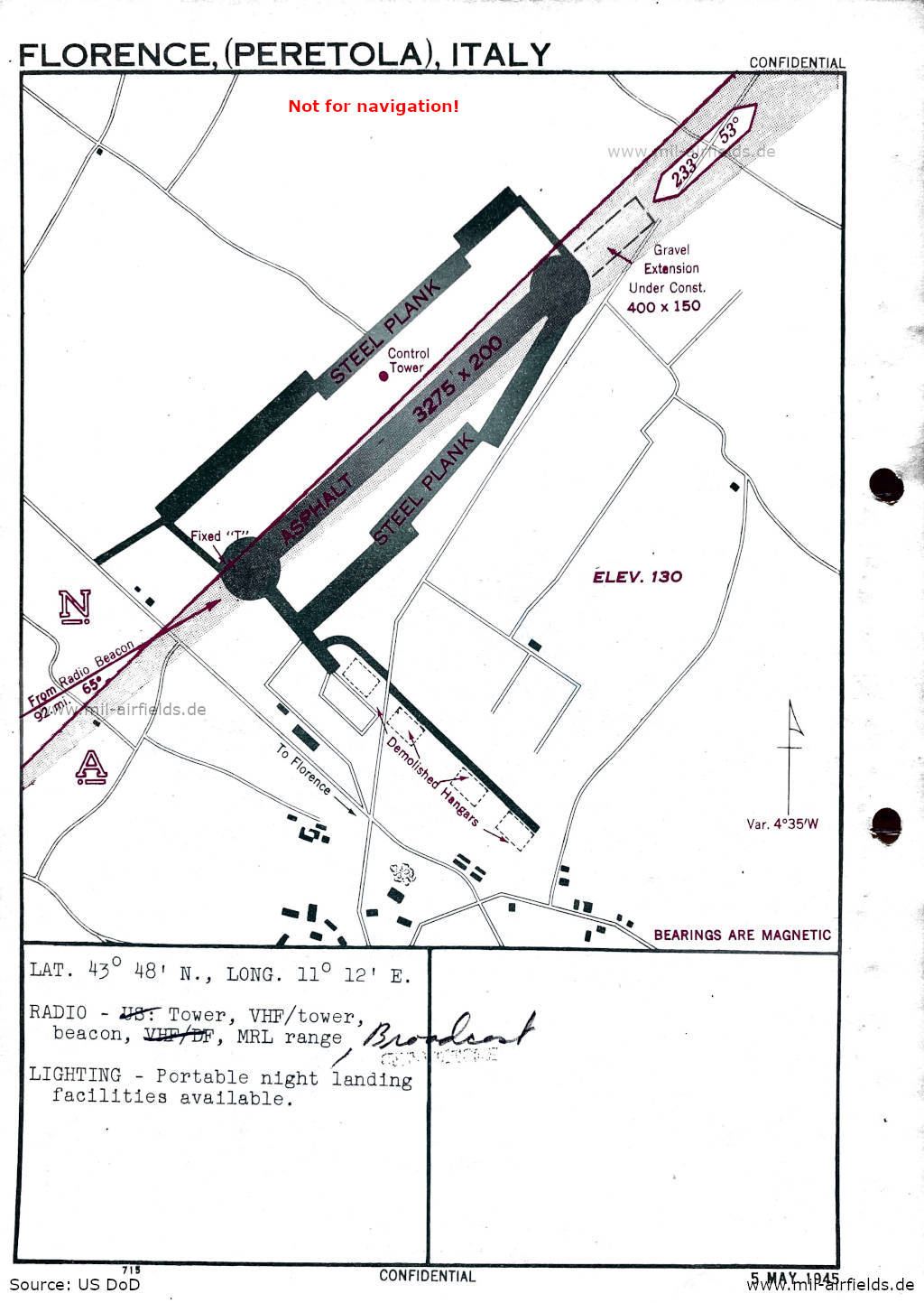 Karte Flugplatzkarte Flughafen Florenz Peretola, Italien 1945