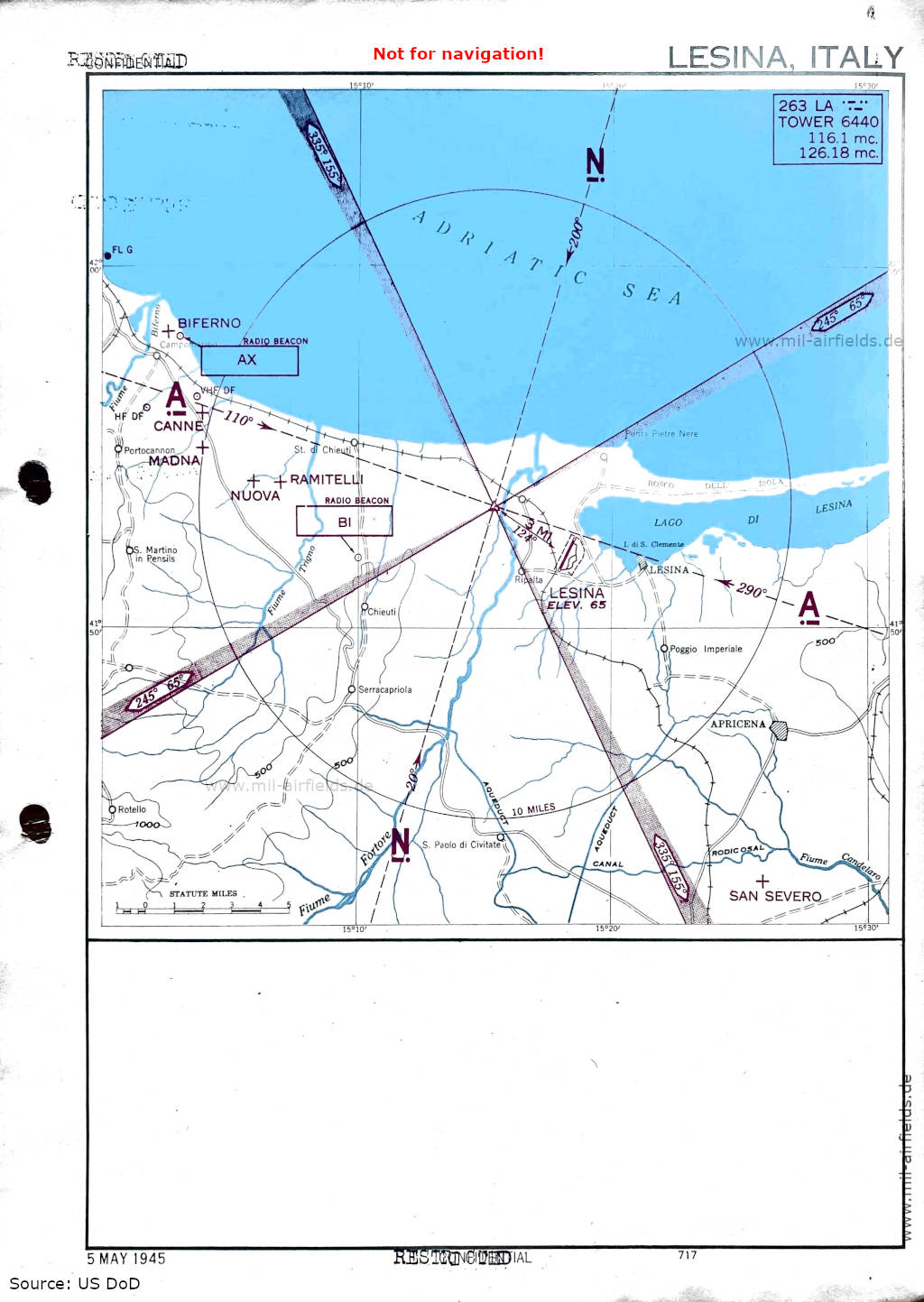 Anflugkarte Flugplatz Lesina, Italien 1945