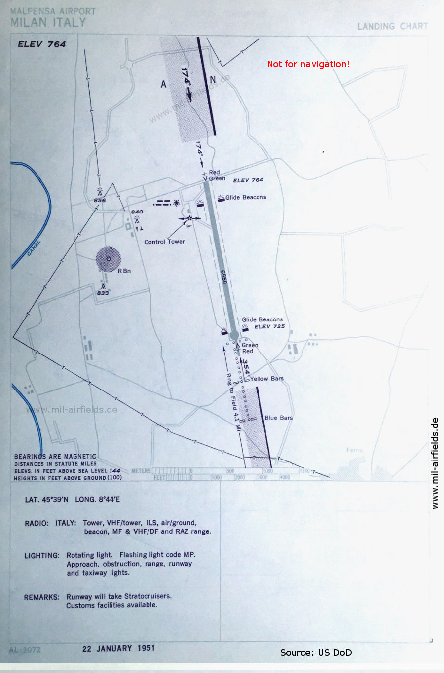 Karte Flughafen-Karte Flughafen Mailand Malpensa, Italien 1951