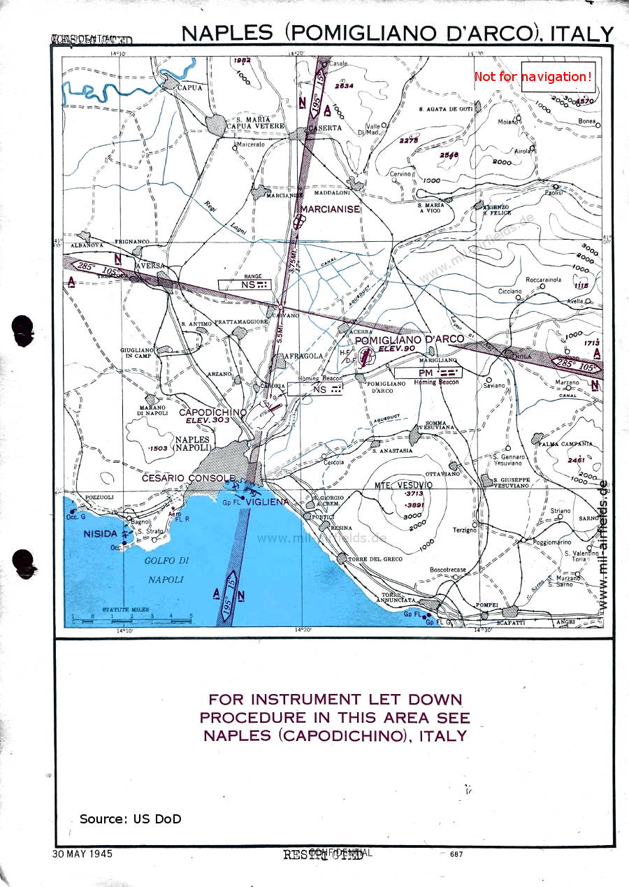Karte der Flugplätze um Neapel, Italien, 1945