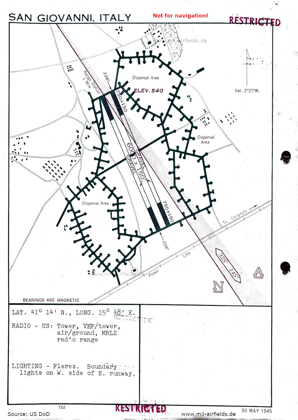 Karte Flugplatz San Giovanni Flugplatz, Italien 1945