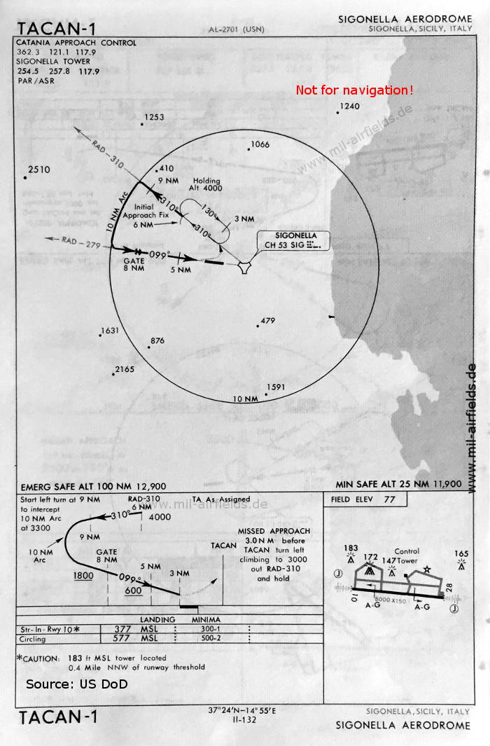 Karte TACAN-Anflug Landebahn 10 Flugplatz Sigonella, Italien 1966