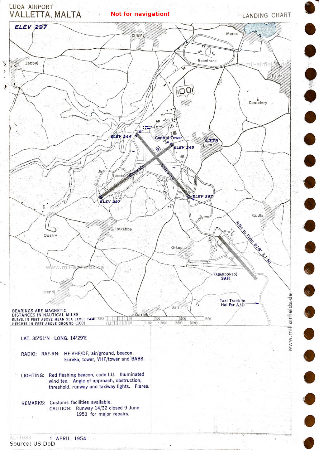 Map Malta Luqa Airport, Malta 1954