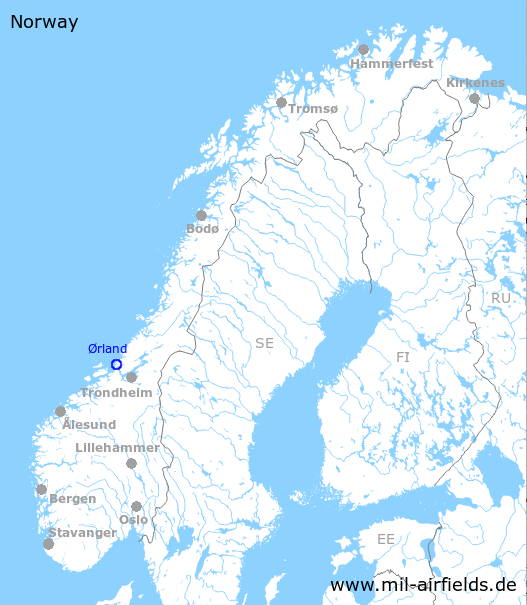 Karte mit Lage Flugplatz Ørland, Norwegen