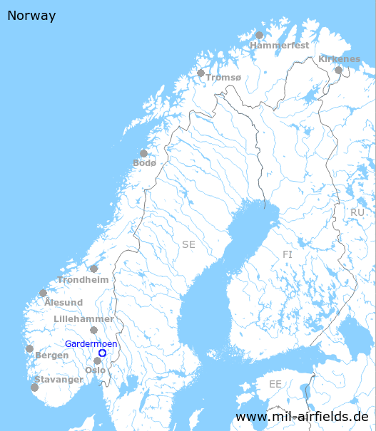 Map with location of Oslo Gardermoen Airport
