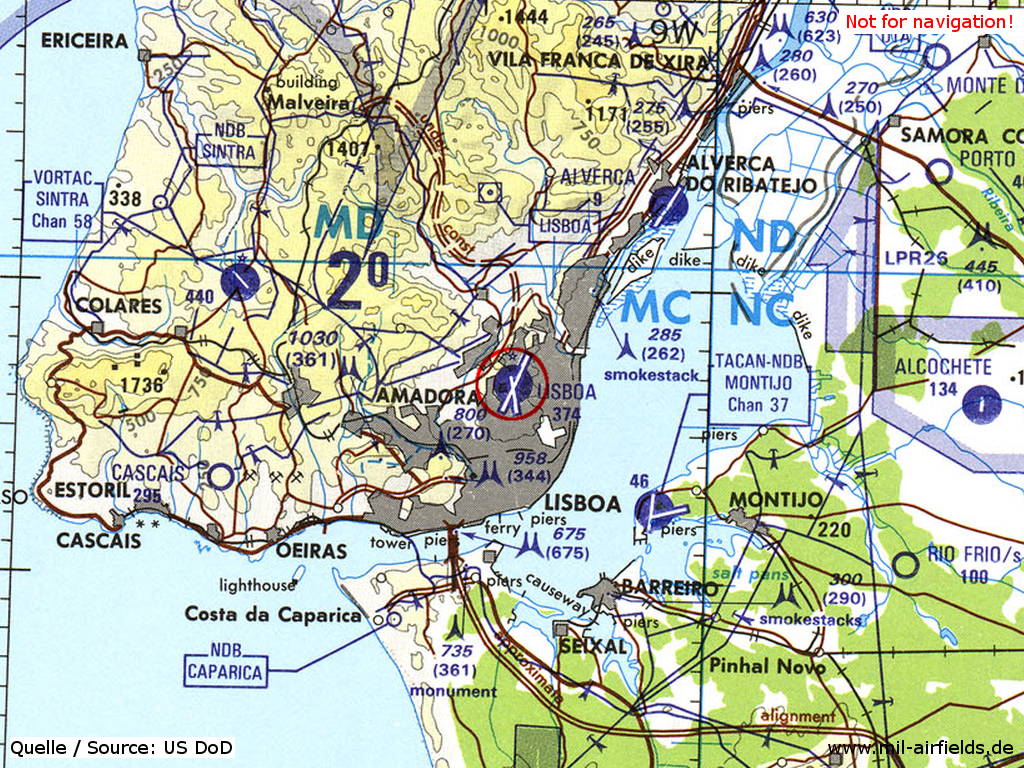Flughafen Lissabon Portela auf einer Karte 1991