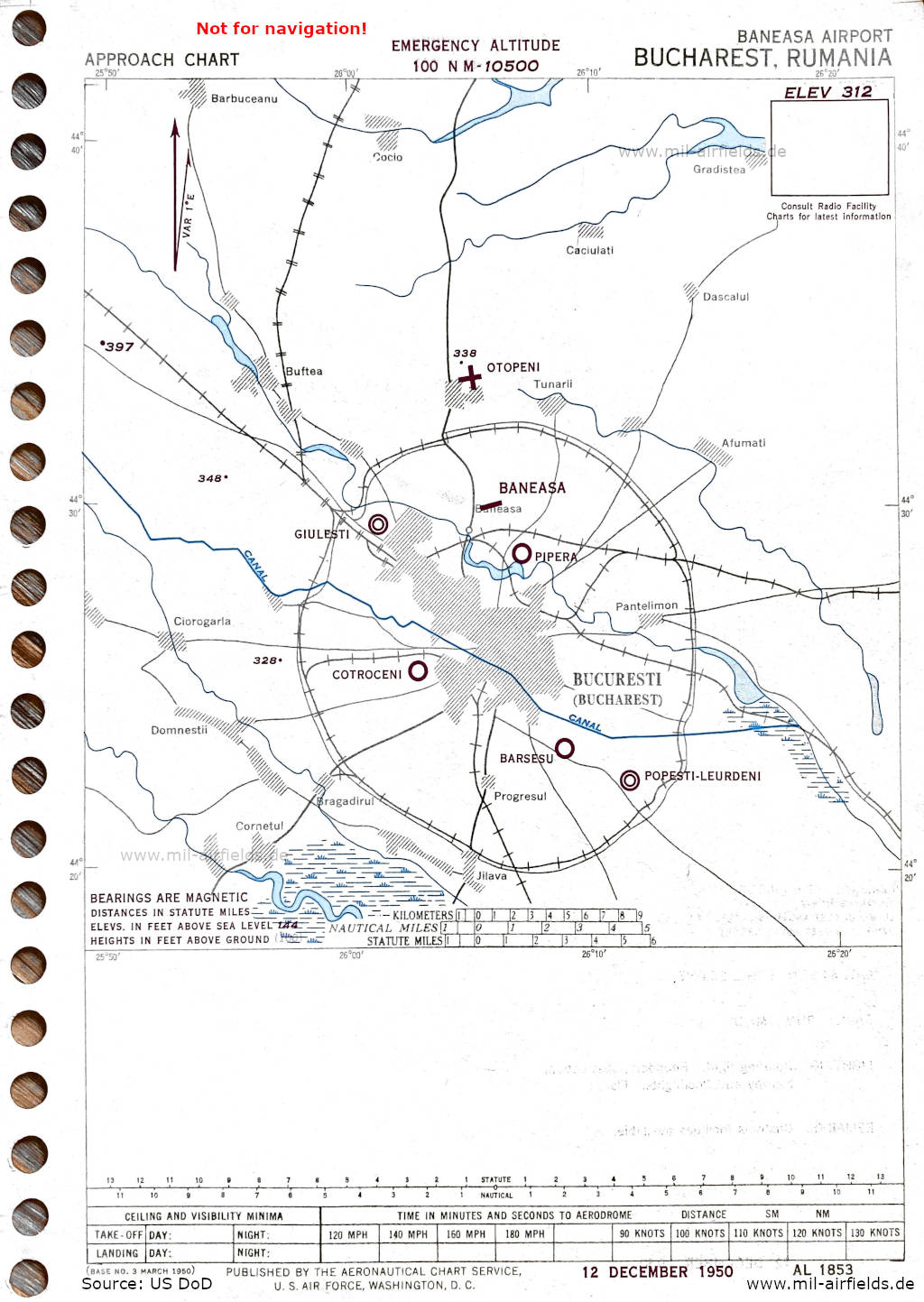 Approach chart Bucharest Băneasa Airport, Romania 1950