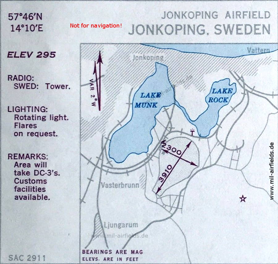 Karte Jönköping alter Flugplatz, Schweden 1950