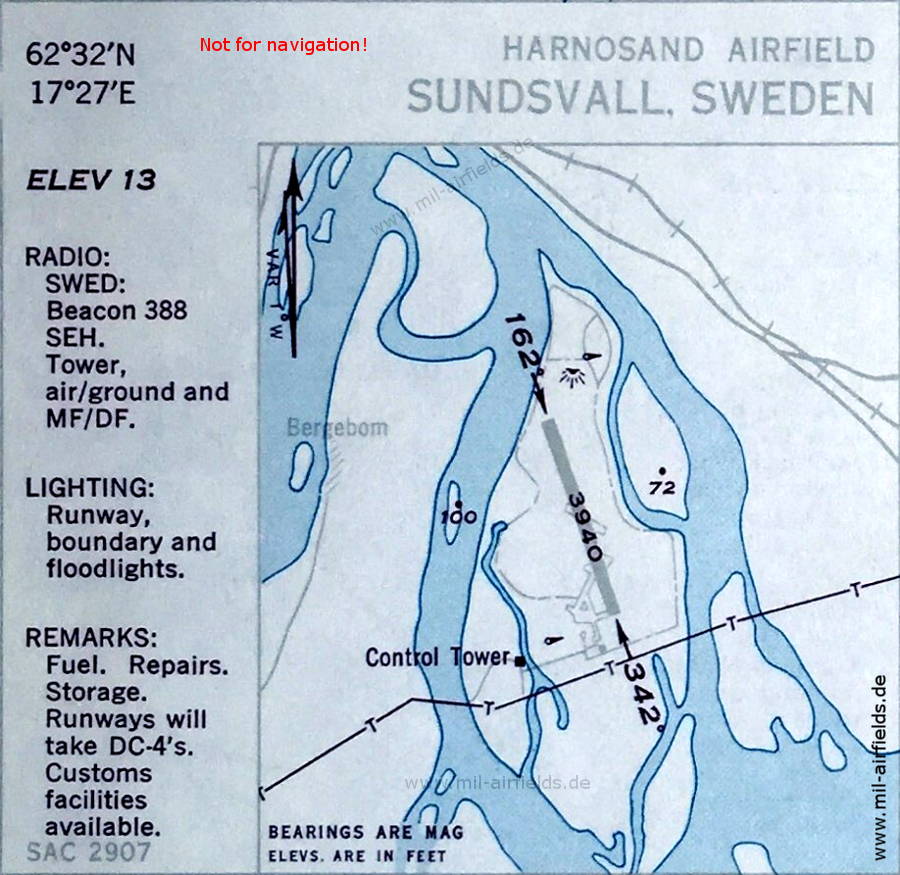 Karte Flughafen Sundsvall Härnösand, Schweden 1950