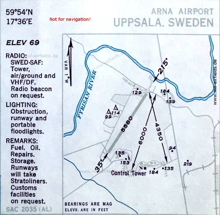 Karte Flugplatz-Karte Flugplatz Uppsala Ärna, Schweden 1950