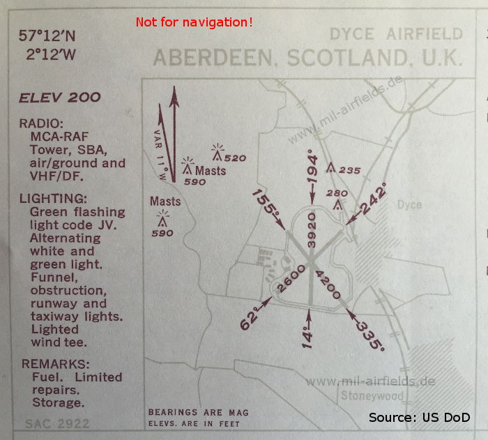 Karte Flughafen Aberdeen Dyce,  Großbritannien 1950