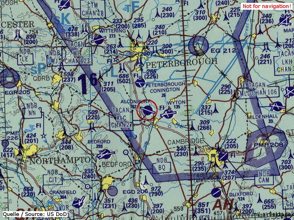 RAF Alconbury auf einer Karte 1993