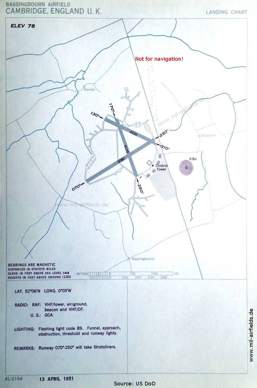 Flugplatz-Karte RAF Bassingbourn, Großbritannien 1951